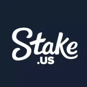 The logo of Stake.us in dark blue background