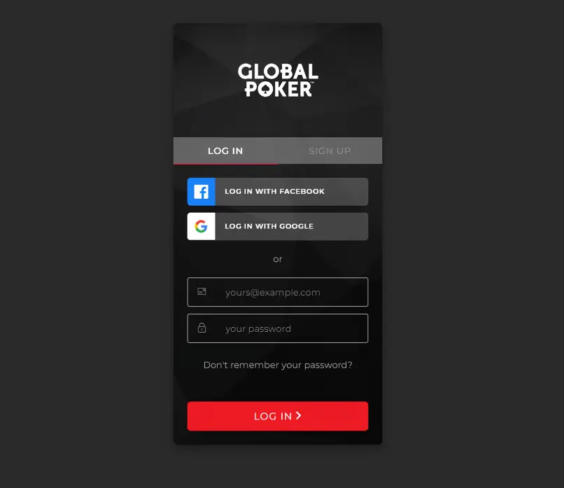 Overview to the global poker login field