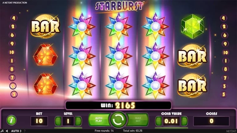 Screenshot of Starburst slot game