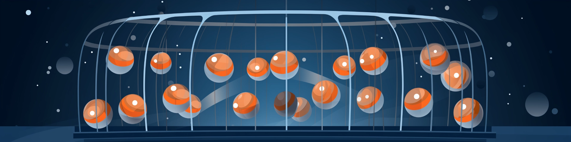 Balls flying around in a bingo cage
