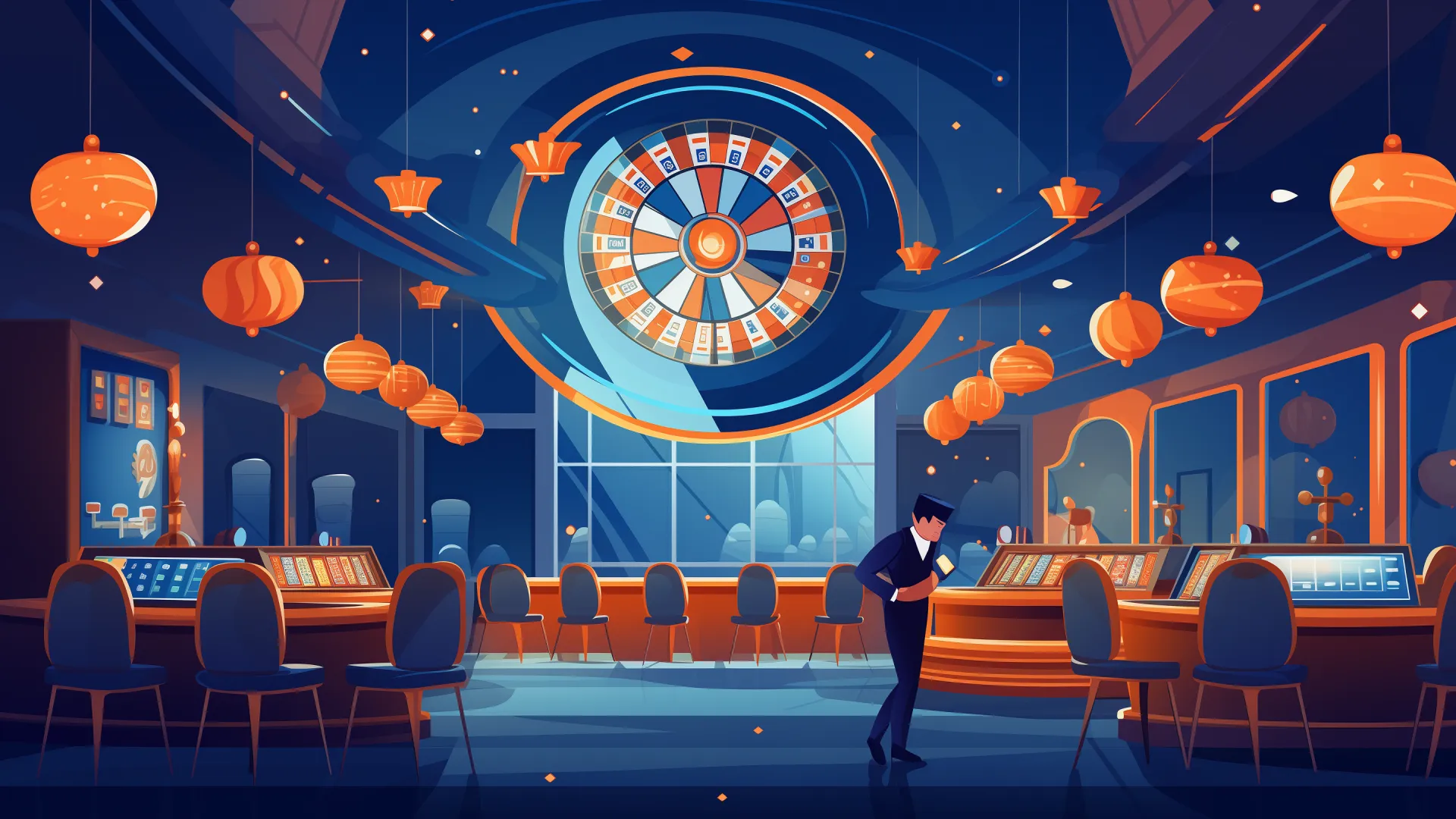 Cartoon styled casino in orange blue colors