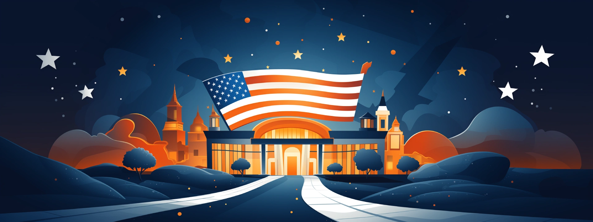 Casino with american flag over it cartoon drawn