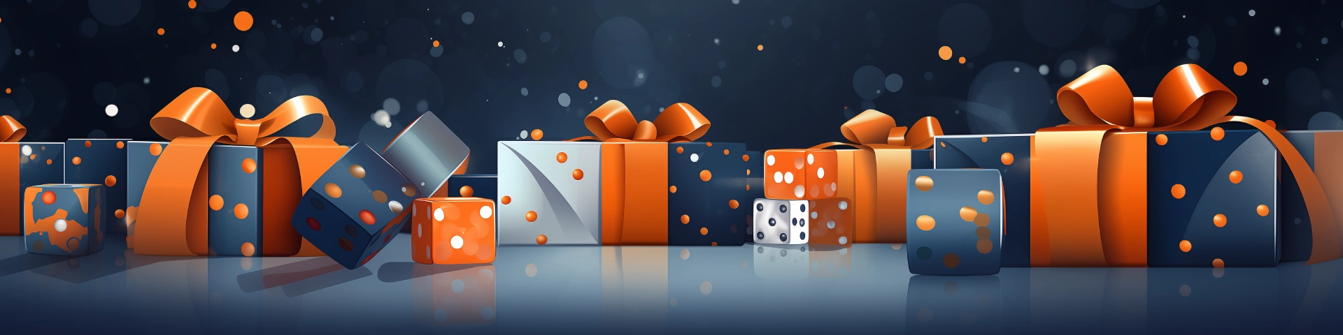 Gifts and dices in blue orange colors