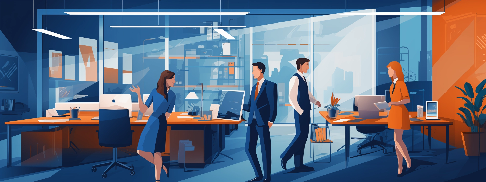 People chatting in a office drawn in cartoon style
