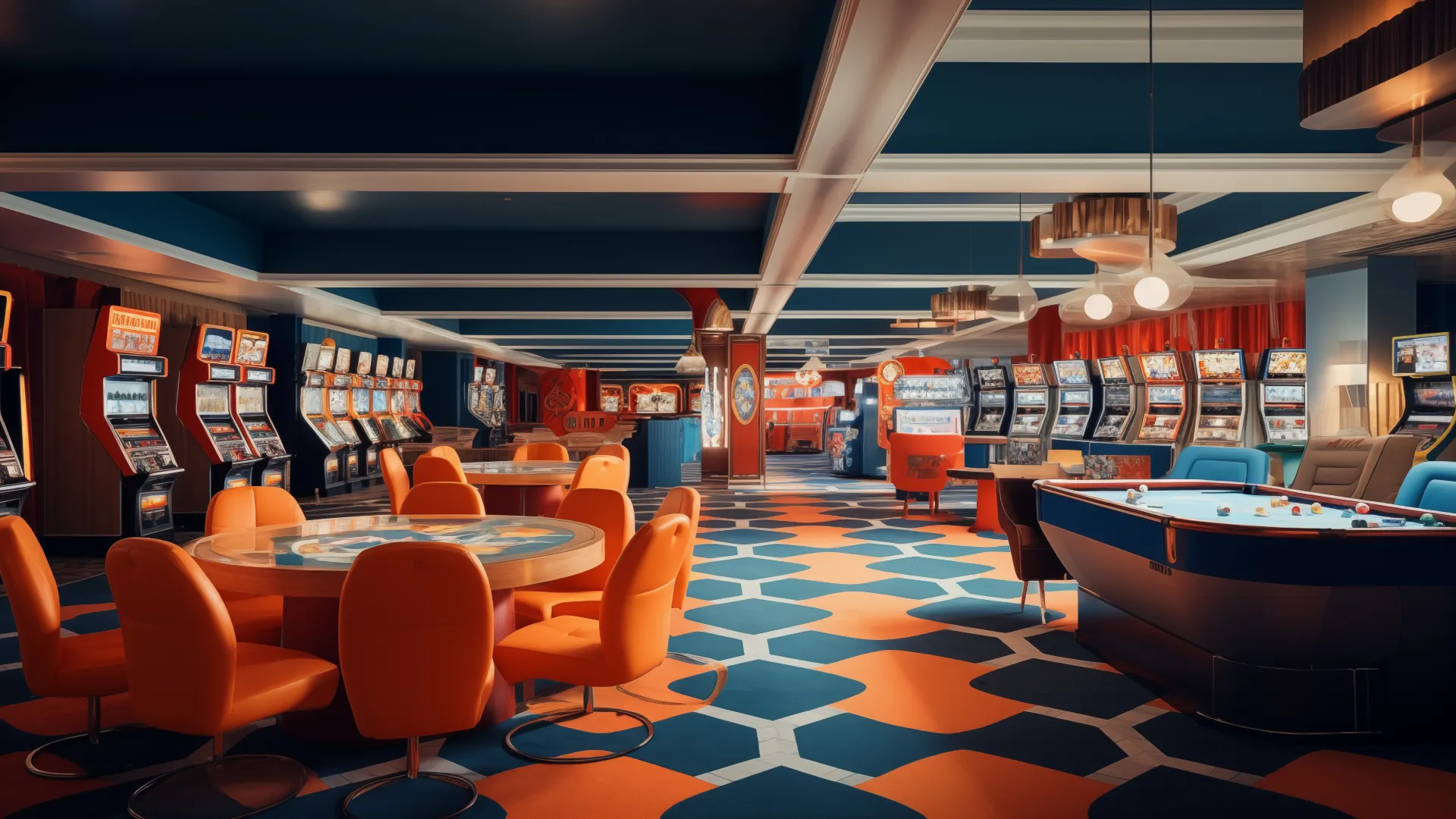 Retro styled casino in orange blue white theme