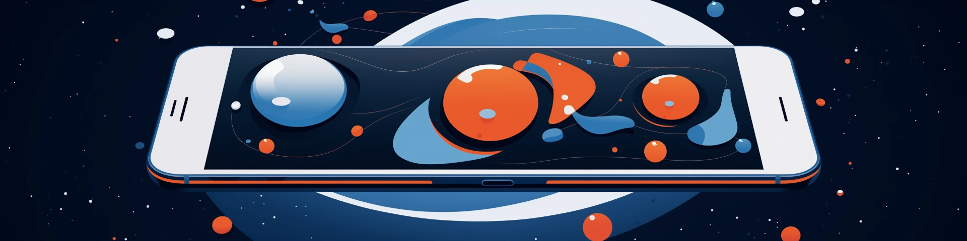 Smartphone in space cartoon style
