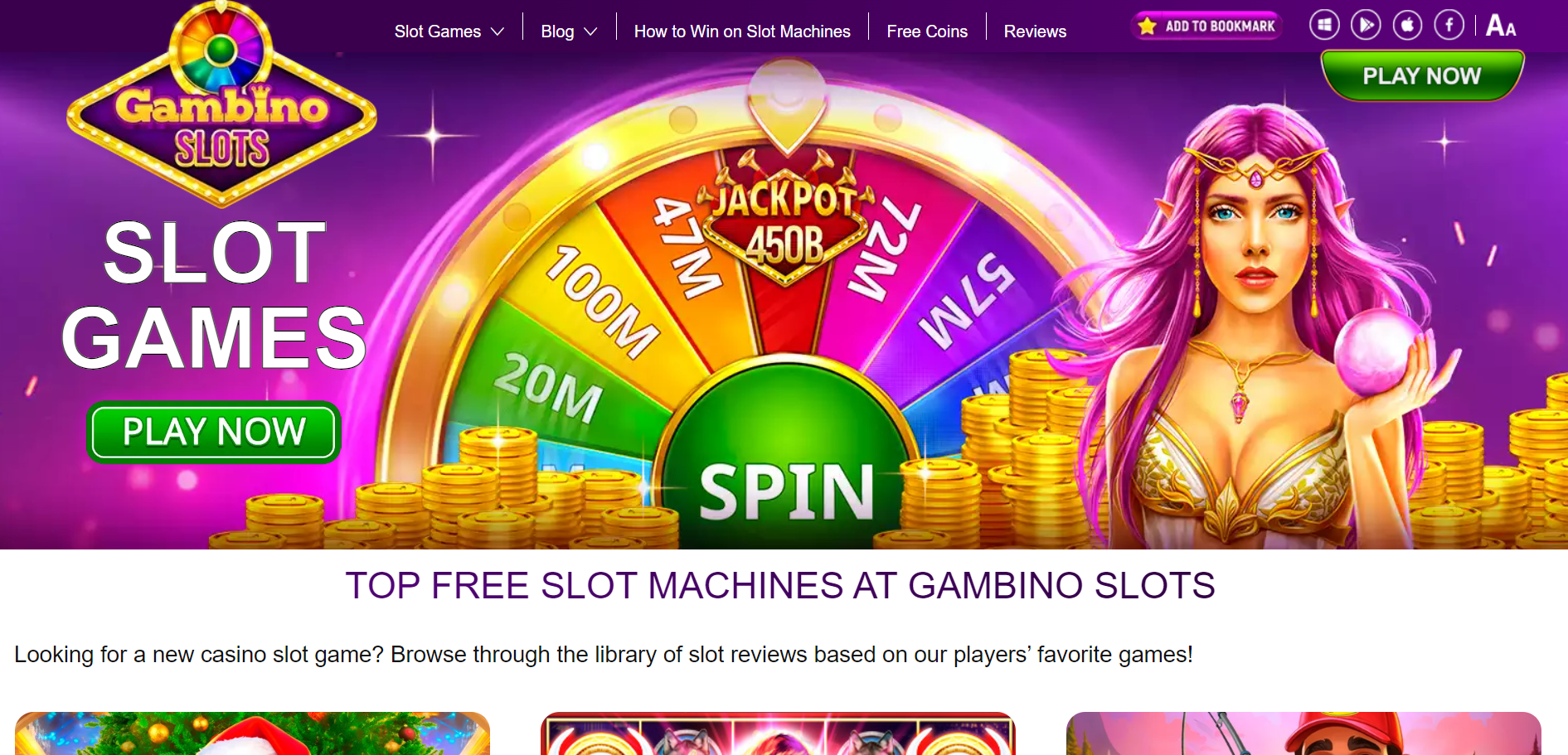 Screenshot of Gambino Slot's landing page