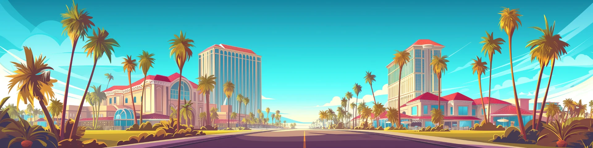 Sunny road with casinos on the side drawn
