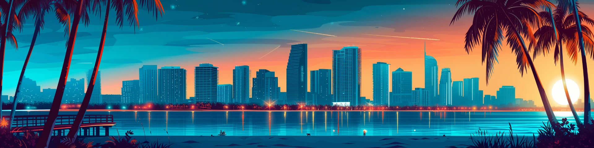 Skyline of Miami cartoon drawn