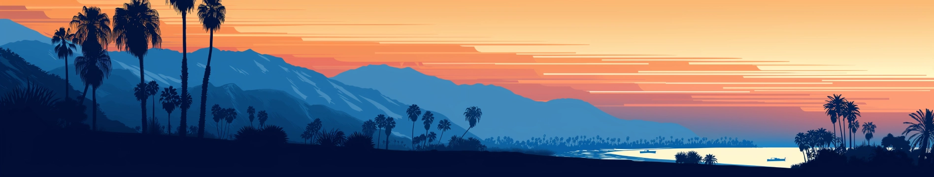Banner of California nature with mountains and beach