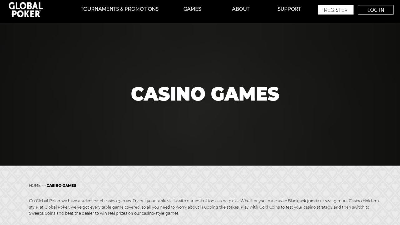 Screenshot of Global Poker landing page