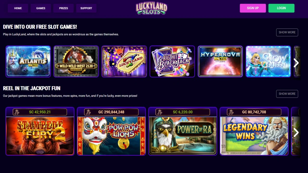 Screenshot of Luckyland Slots landing page