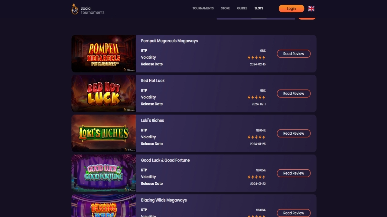 Screenshot of social tournaments landing page
