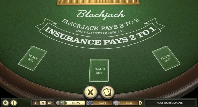 A screenshot of single deck blackjack game