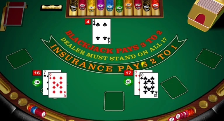 A screenshot of European blackjack game