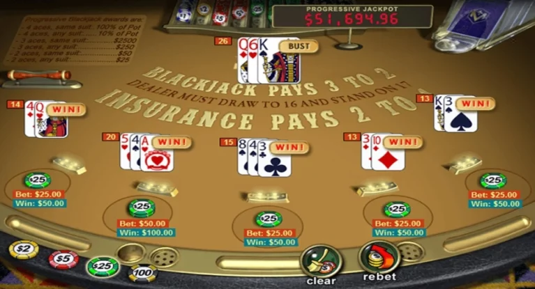 A screenshot of progressive jackpot blackjack game