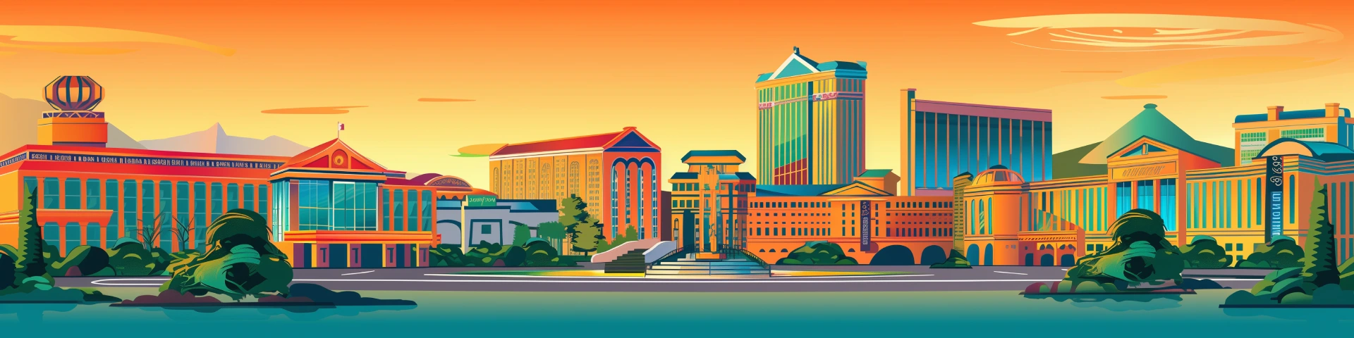 Sunny day casino city cartoon banner