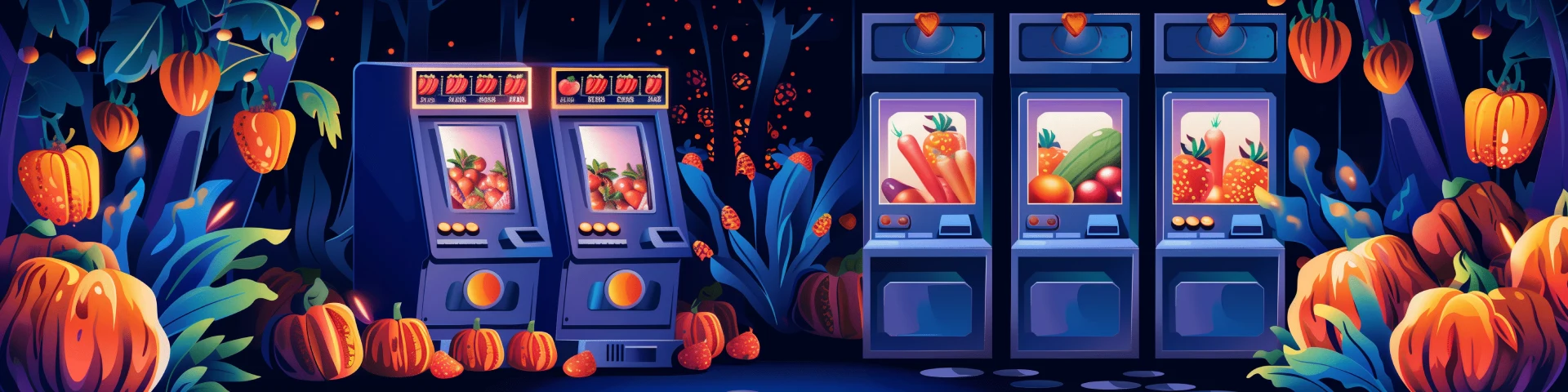Fresh vegetables inside slot machines cartoon banner